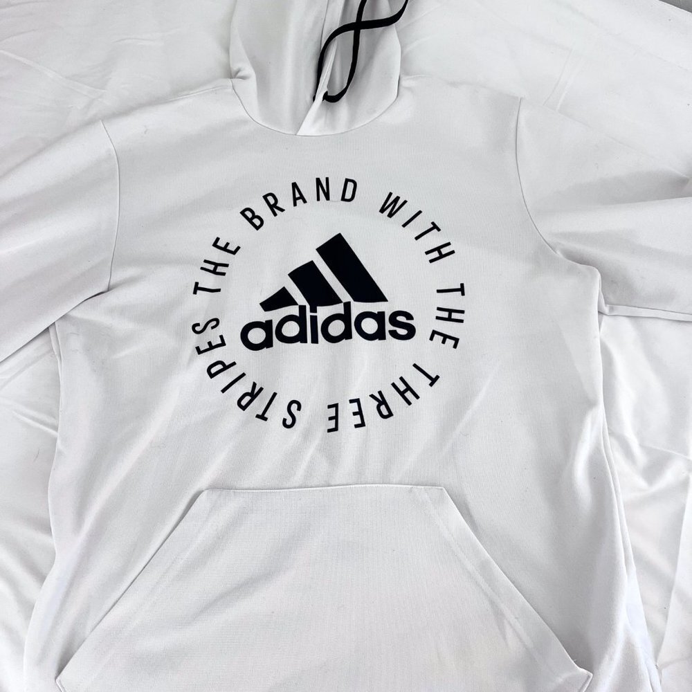adidas Sport ID Pullover Hoodie White Black Graphic Size M - Picture 6 of 11